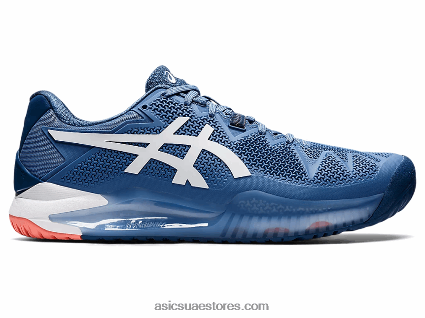 Asics تناغم أزرق / أبيض دقة هلام 8 واسعة 2N24DJ1464
