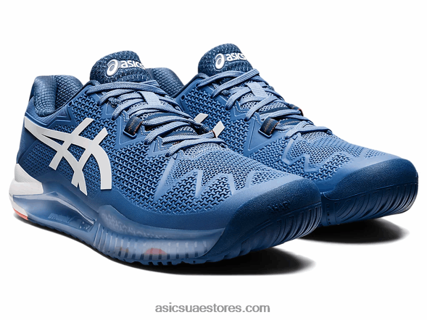 Asics تناغم أزرق / أبيض دقة هلام 8 واسعة 2N24DJ1464