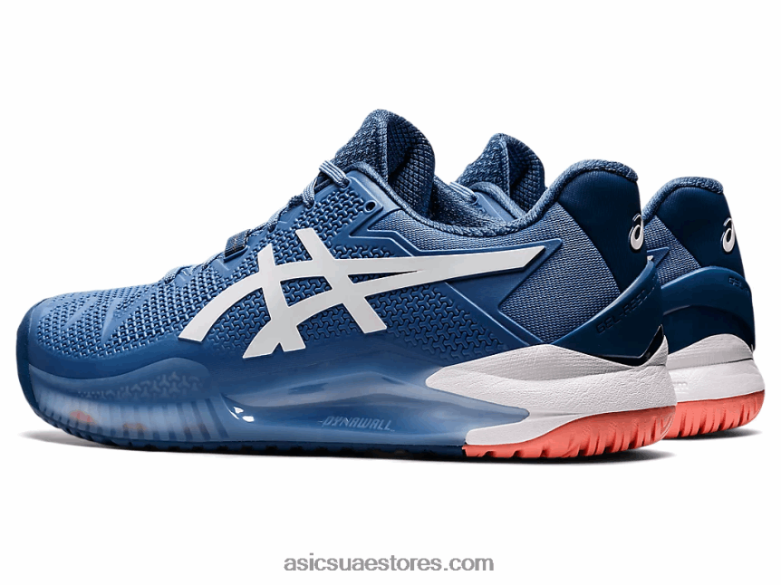 Asics تناغم أزرق / أبيض دقة هلام 8 واسعة 2N24DJ1464