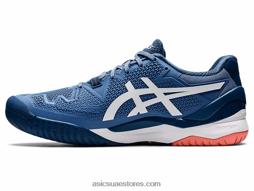 Asics تناغم أزرق / أبيض دقة هلام 8 واسعة 2N24DJ1464