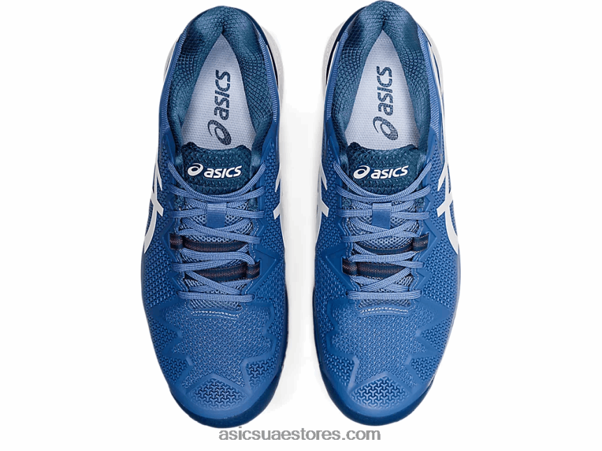 Asics تناغم أزرق / أبيض دقة هلام 8 واسعة 2N24DJ1464