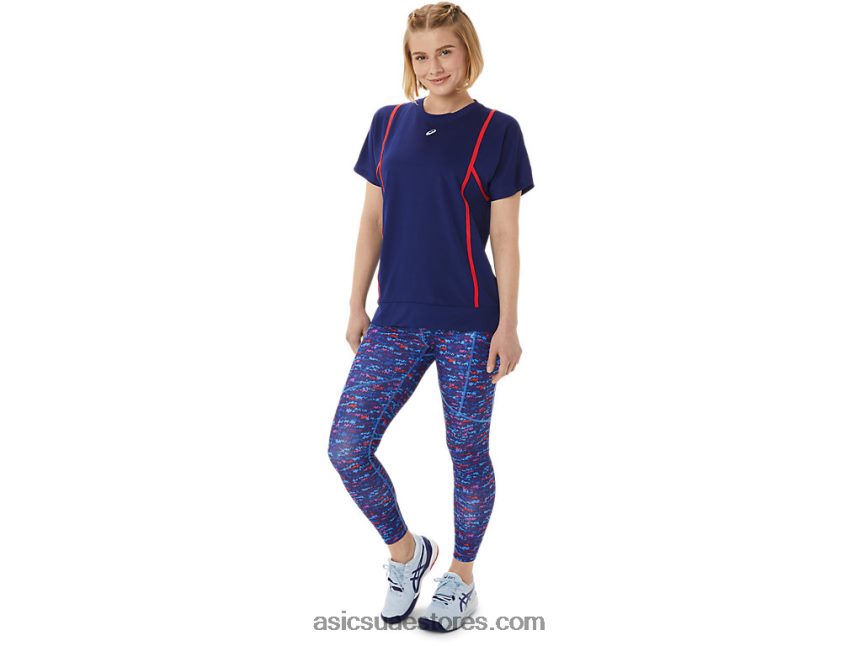 Asics تنبيه الغوص الأزرق / الأحمر المرأة الجديدة القوية 92 قصيرة الأكمام الأعلى 2N24DJ3056
