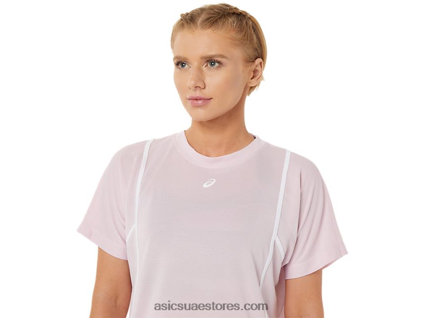 Asics ارتفع بالكاد / أبيض لامع المرأة الجديدة القوية 92 قصيرة الأكمام الأعلى 2N24DJ3269