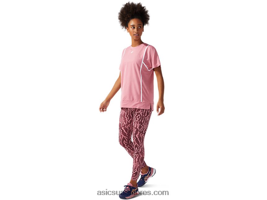 Asics روز سموكي / أبيض لامع المرأة الجديدة القوية 92 قصيرة الأكمام الأعلى 2N24DJ3817