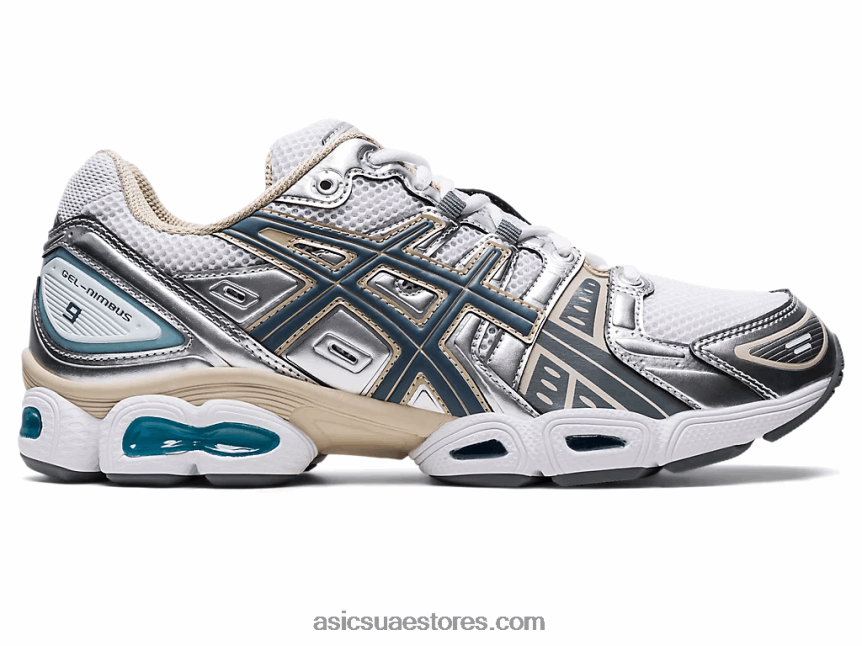 Asics أبيض / رمادي فولاذي جل نيمبوس 9 2N24DJ1000