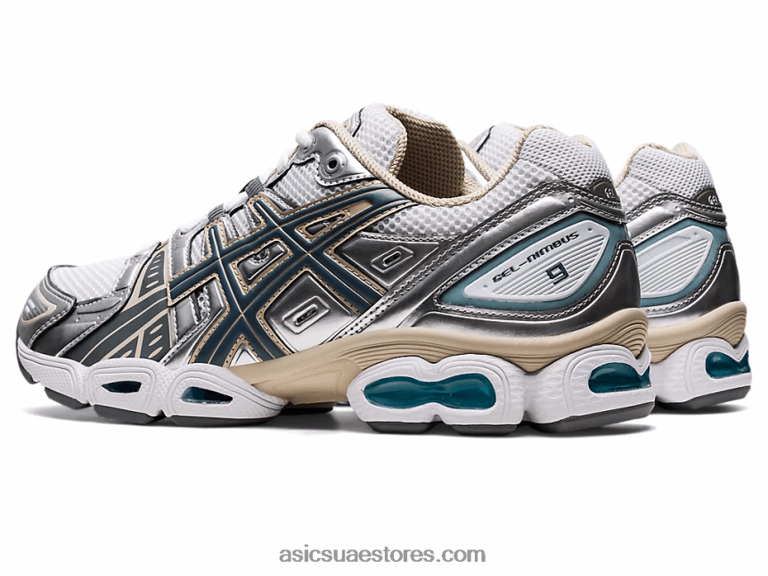Asics أبيض / رمادي فولاذي جل نيمبوس 9 2N24DJ1000