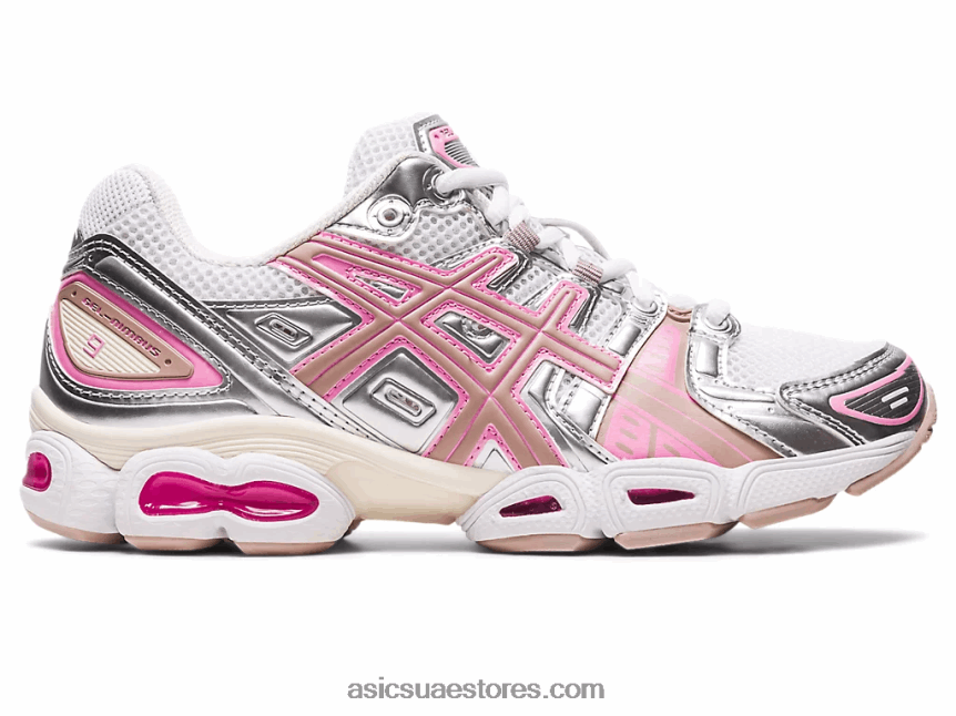 Asics أبيض / فضي نقي جل نيمبوس 9 2N24DJ2255