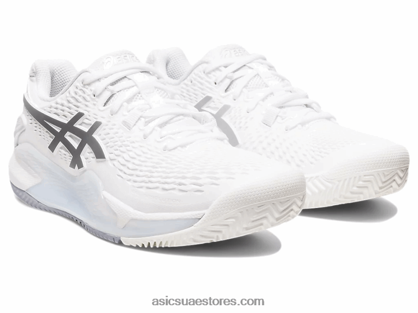 Asics أبيض / فضي نقي هلام القرار 9 الطين 2N24DJ2459