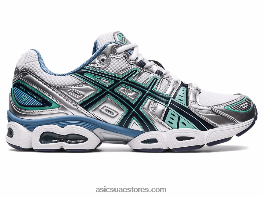 Asics أبيض / فضي نقي جل نيمبوس 9 2N24DJ266