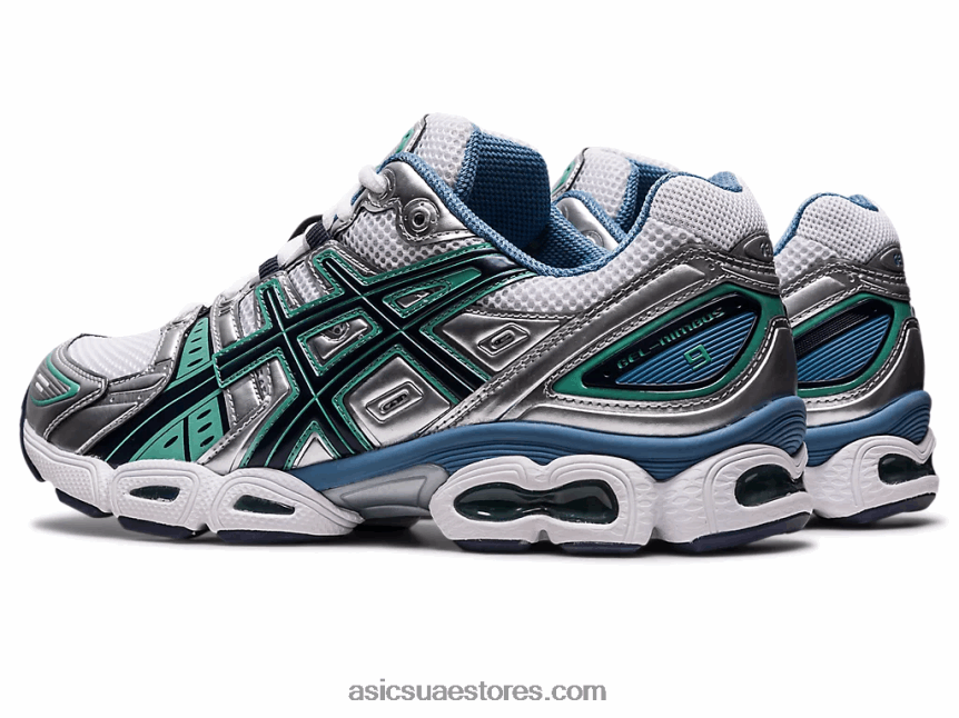 Asics أبيض / فضي نقي جل نيمبوس 9 2N24DJ266