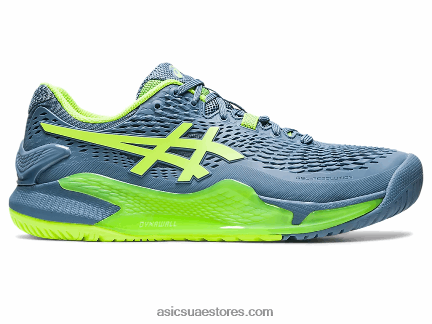 Asics أزرق صلب / أخضر خطر دقة هلام 9 واسعة 2N24DJ364