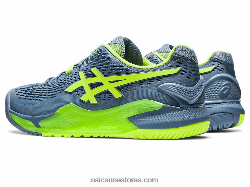 Asics أزرق صلب / أخضر خطر دقة هلام 9 واسعة 2N24DJ364