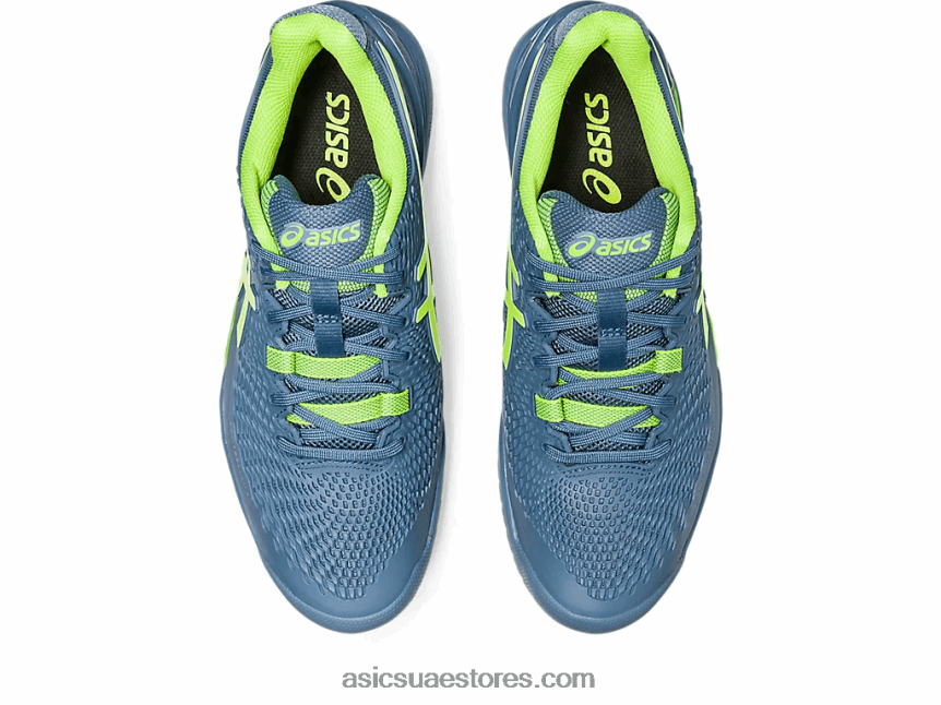 Asics أزرق صلب / أخضر خطر دقة هلام 9 واسعة 2N24DJ364