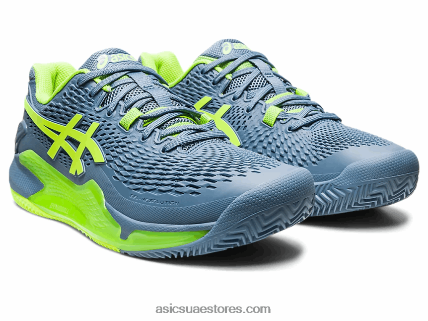 Asics أزرق صلب / أخضر خطر هلام القرار 9 الطين 2N24DJ398