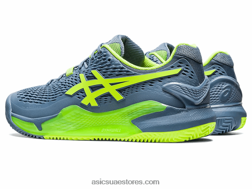 Asics أزرق صلب / أخضر خطر هلام القرار 9 الطين 2N24DJ398