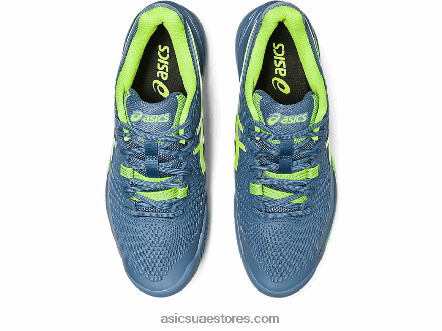 Asics أزرق صلب / أخضر خطر هلام القرار 9 الطين 2N24DJ398