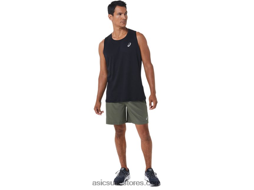 Asics عباءة خضراء HTR / بيرف بلاك الرجال 7in العلاقات العامة قصيرة 2N24DJ1022