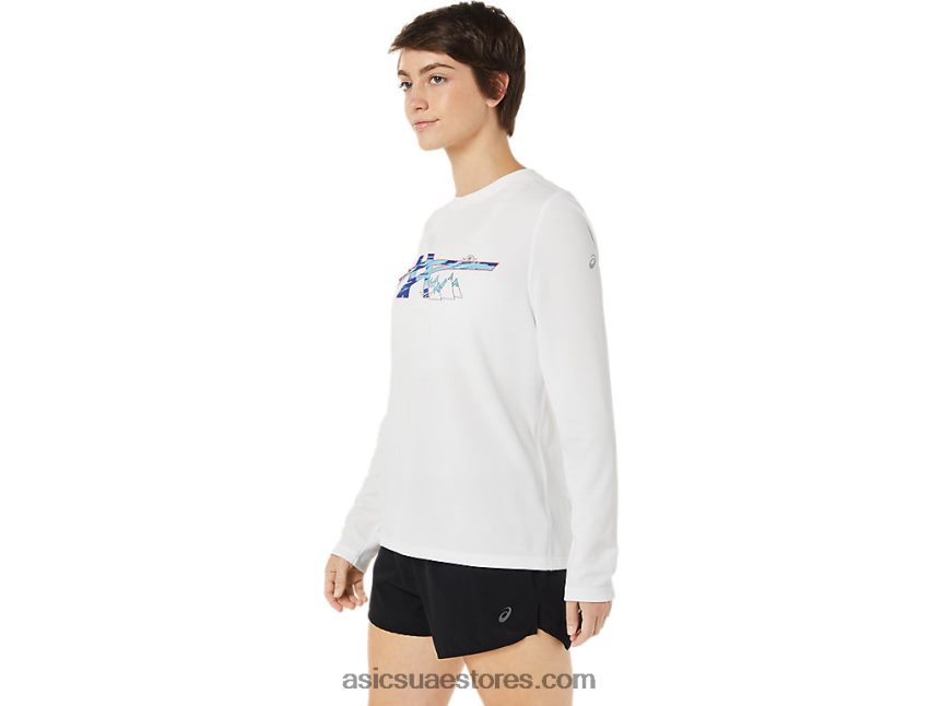Asics أبيض لامع مجموعة جاهزة للسيدات II رسومات بأكمام طويلة 2N24DJ3609