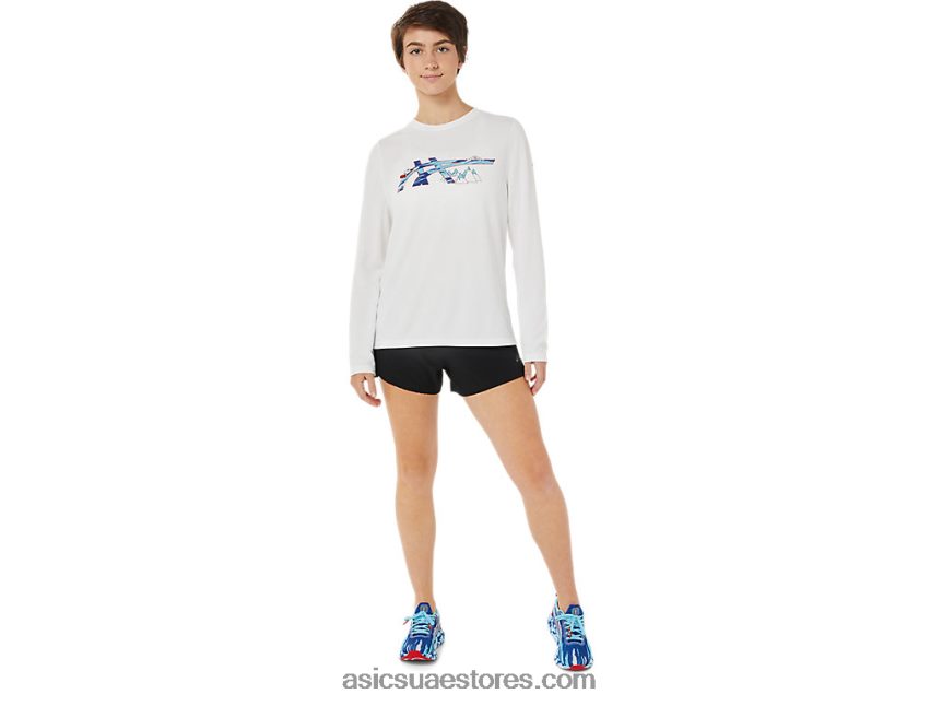 Asics أبيض لامع مجموعة جاهزة للسيدات II رسومات بأكمام طويلة 2N24DJ3609