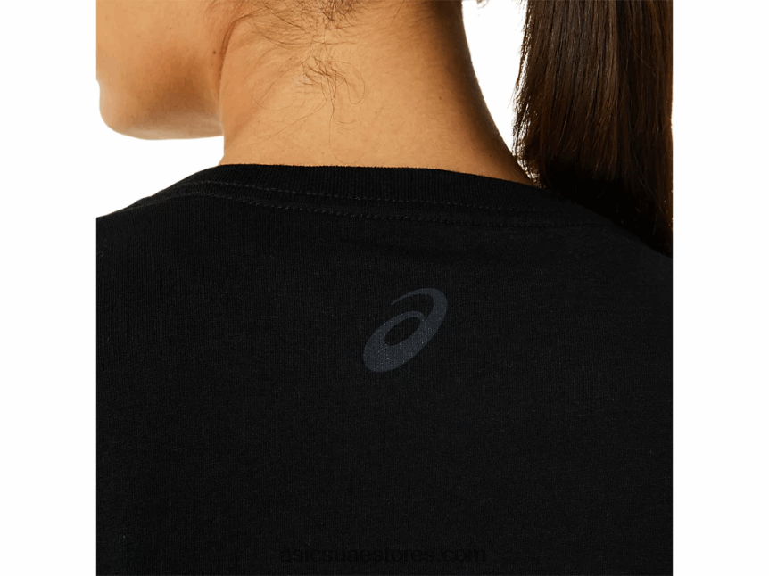 Asics أسود الأداء المرأة دوامة 'a' البخاخة طباعة النمر vneck 2N24DJ3183