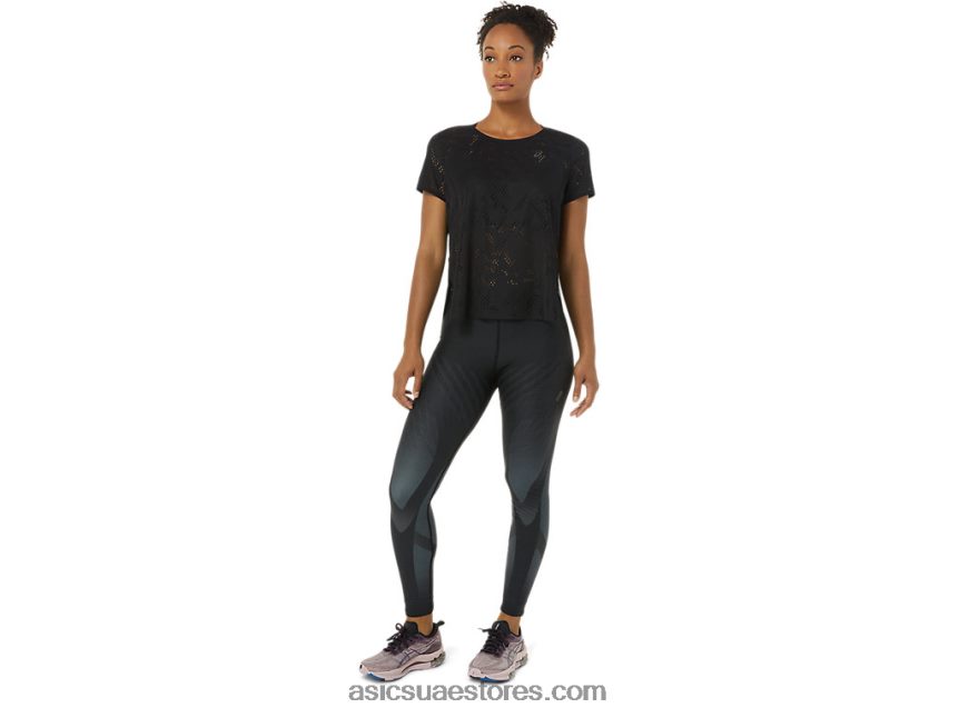 Asics أسود الأداء المرأة قصيرة الأكمام actibreeze تهوية أعلى 2N24DJ3488