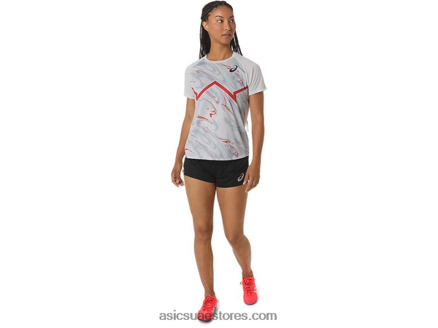 Asics رمادي جليدي / أحمر كهربائي المرأة قصيرة الأكمام ضوء خط cj أعلى 2N24DJ2329