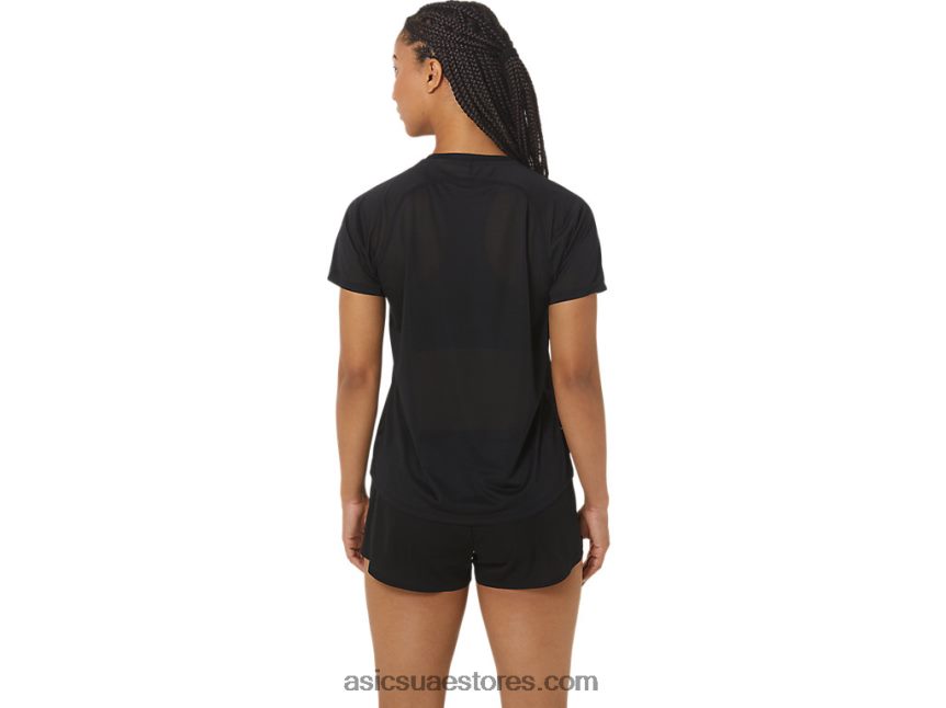 Asics أداء أسود / همس أخضر المرأة قصيرة الأكمام ضوء خط cj أعلى 2N24DJ2337