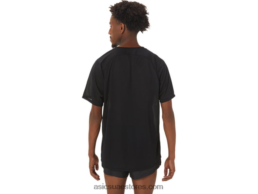 Asics أداء أسود / همس أخضر الرجال قصير الأكمام ضوء خط cj أعلى 2N24DJ255