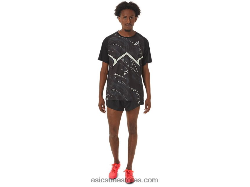Asics أداء أسود / همس أخضر الرجال قصير الأكمام ضوء خط cj أعلى 2N24DJ255