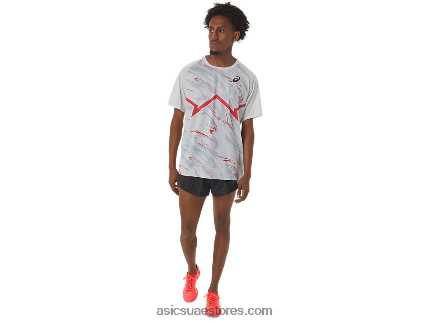 Asics رمادي جليدي / أحمر كهربائي الرجال قصير الأكمام ضوء خط cj أعلى 2N24DJ258