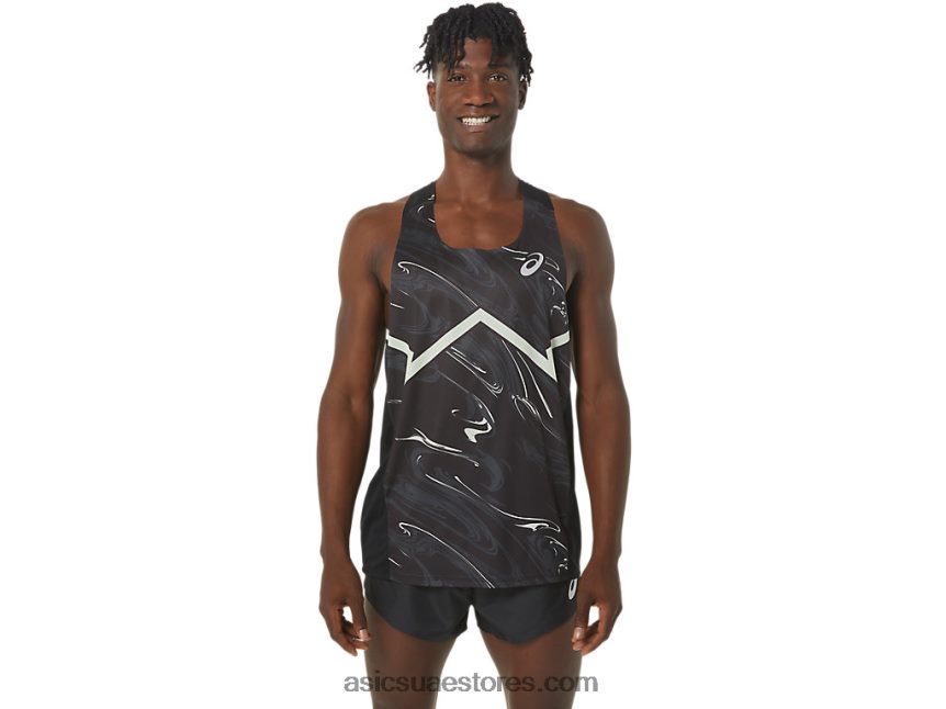 Asics أداء أسود / همس أخضر القميص الخفيف للرجال cj-line 2N24DJ245