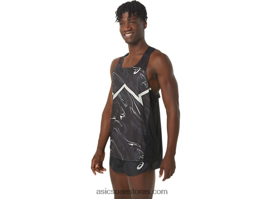 Asics أداء أسود / همس أخضر القميص الخفيف للرجال cj-line 2N24DJ245