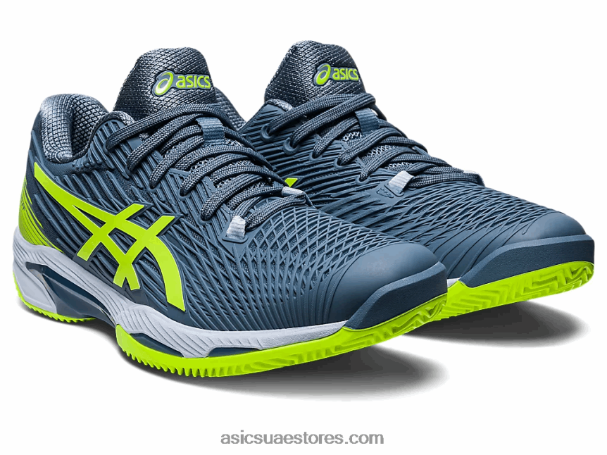Asics أزرق صلب / أخضر خطر سرعة الحل ff 2 الطين 2N24DJ470