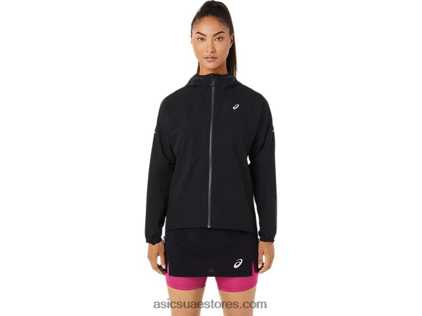 Asics أسود الأداء سترة نسائية مضادة للماء fujitrail 2N24DJ3482
