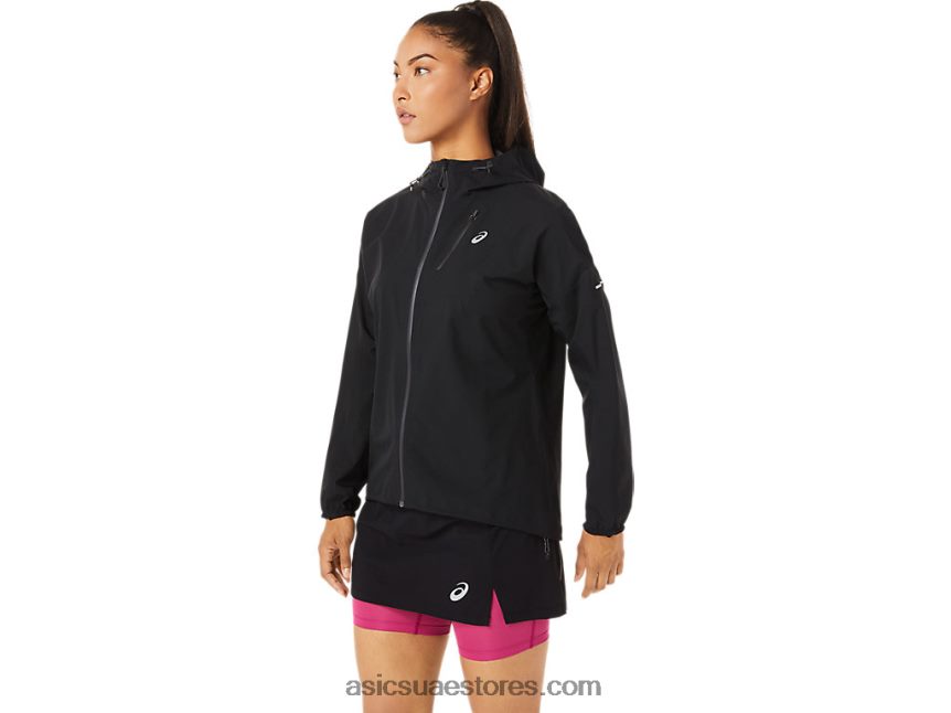 Asics أسود الأداء سترة نسائية مضادة للماء fujitrail 2N24DJ3482