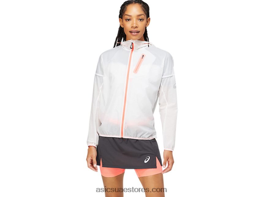 Asics أبيض لامع / مرجان مشتعل سترة fujitrail النسائية 2N24DJ3826