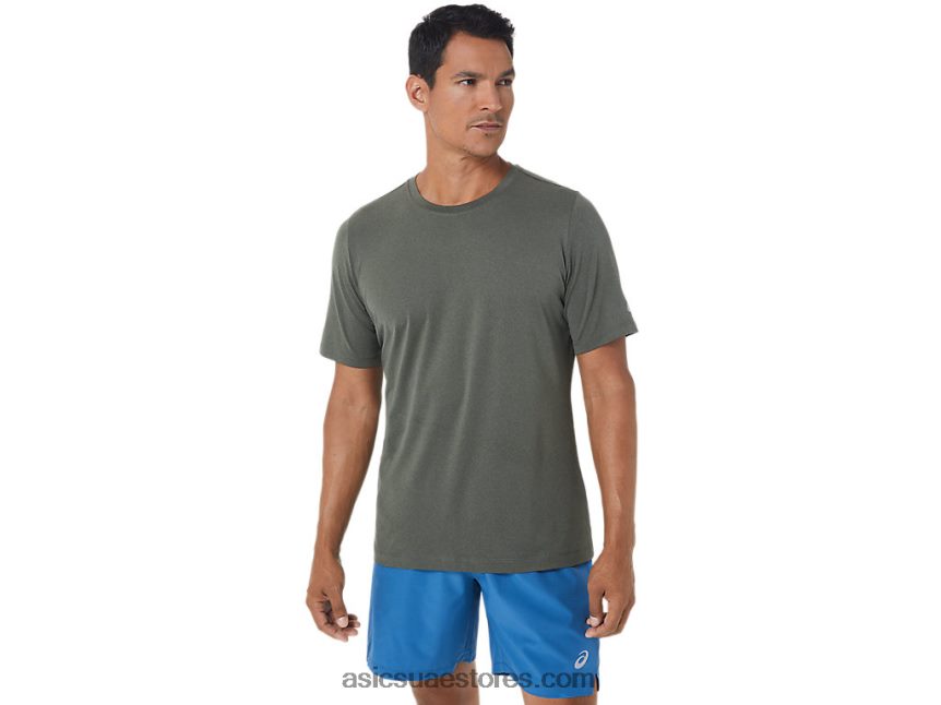 Asics هيذر الأخضر عباءة قميص رجالي بأكمام قصيرة من hthr tech 2N24DJ1049