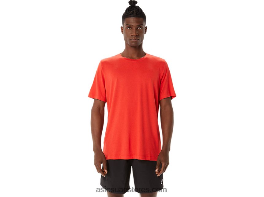 Asics هيذر الناري الأحمر قميص رجالي بأكمام قصيرة من hthr tech 2N24DJ1422