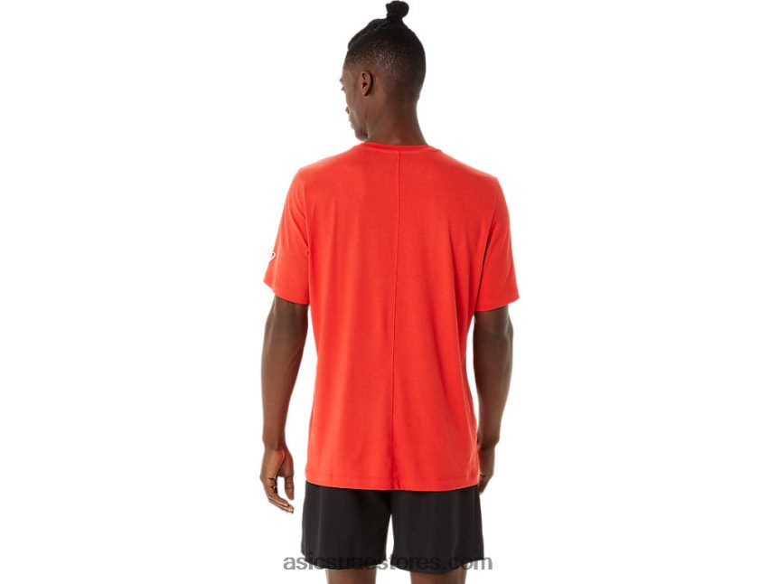 Asics هيذر الناري الأحمر قميص رجالي بأكمام قصيرة من hthr tech 2N24DJ1422