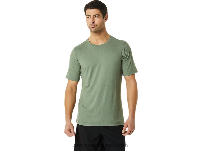 Asics هيذر الخضراء الحزاز قميص رجالي بأكمام قصيرة من hthr tech 2N24DJ1442