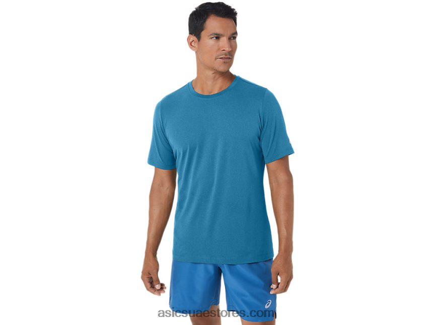 Asics هيذر الجزيرة الزرقاء قميص رجالي بأكمام قصيرة من hthr tech 2N24DJ170