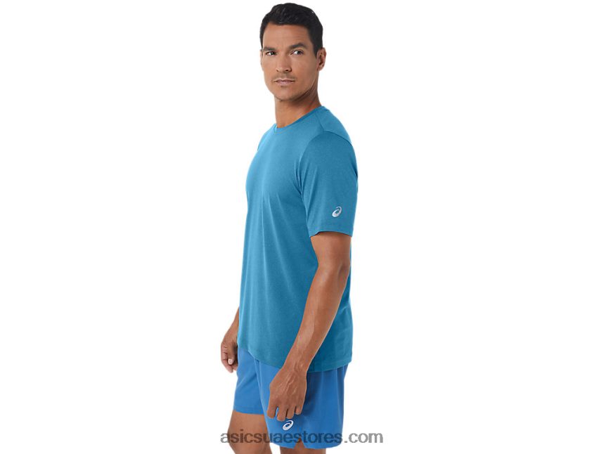Asics هيذر الجزيرة الزرقاء قميص رجالي بأكمام قصيرة من hthr tech 2N24DJ170