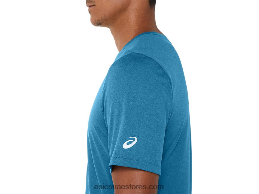 Asics هيذر الجزيرة الزرقاء قميص رجالي بأكمام قصيرة من hthr tech 2N24DJ170