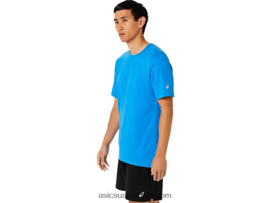 Asics هيذر الكهربائية الزرقاء قميص رجالي بأكمام قصيرة من hthr tech 2N24DJ1710