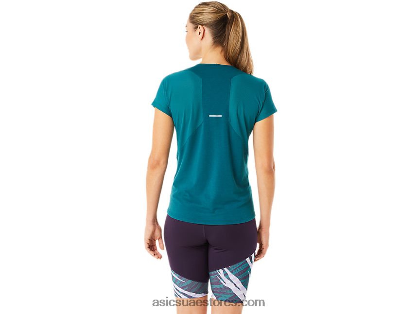 Asics الصنوبر المخملي بلوزة نسائية بأكمام قصيرة ورقبة على شكل حرف v 2N24DJ3078