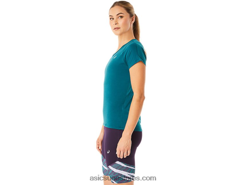 Asics الصنوبر المخملي بلوزة نسائية بأكمام قصيرة ورقبة على شكل حرف v 2N24DJ3078