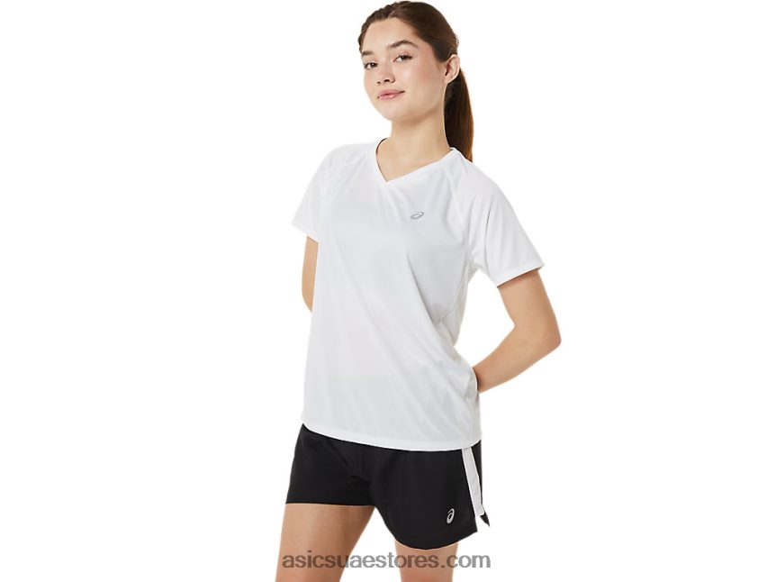 Asics أبيض لامع طقم نسائي جاهز بياقة على شكل حرف v 2N24DJ3389