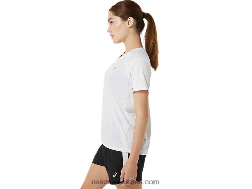 Asics أبيض لامع طقم نسائي جاهز بياقة على شكل حرف v 2N24DJ3389