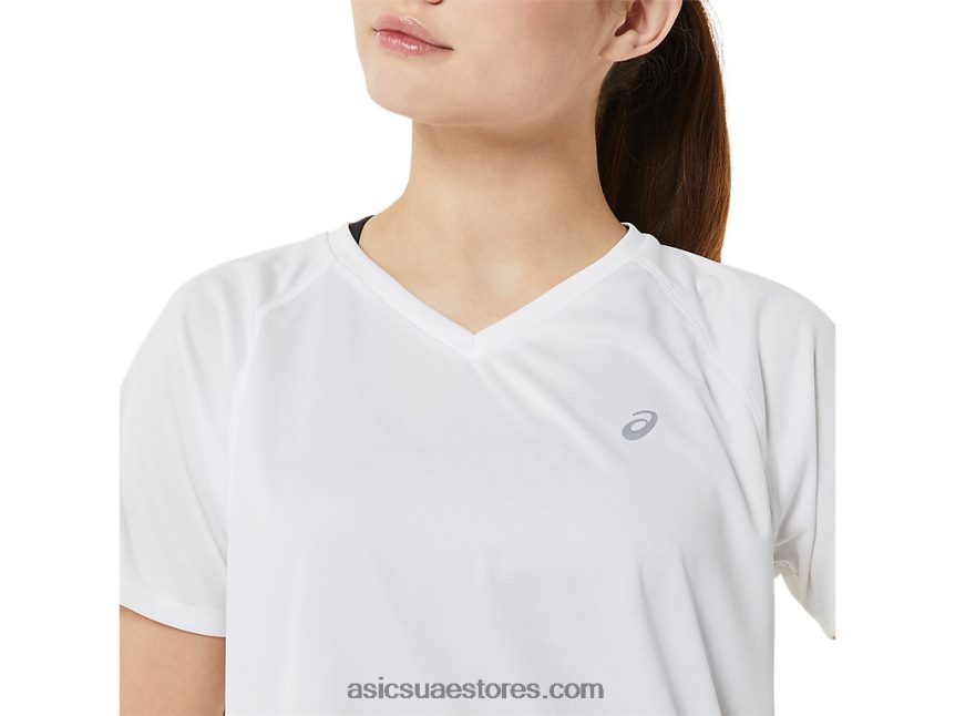 Asics أبيض لامع طقم نسائي جاهز بياقة على شكل حرف v 2N24DJ3389