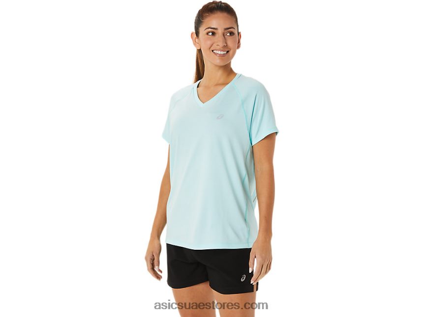 Asics هيذر زرقاء واضحة طقم نسائي جاهز بياقة على شكل حرف v 2N24DJ3467